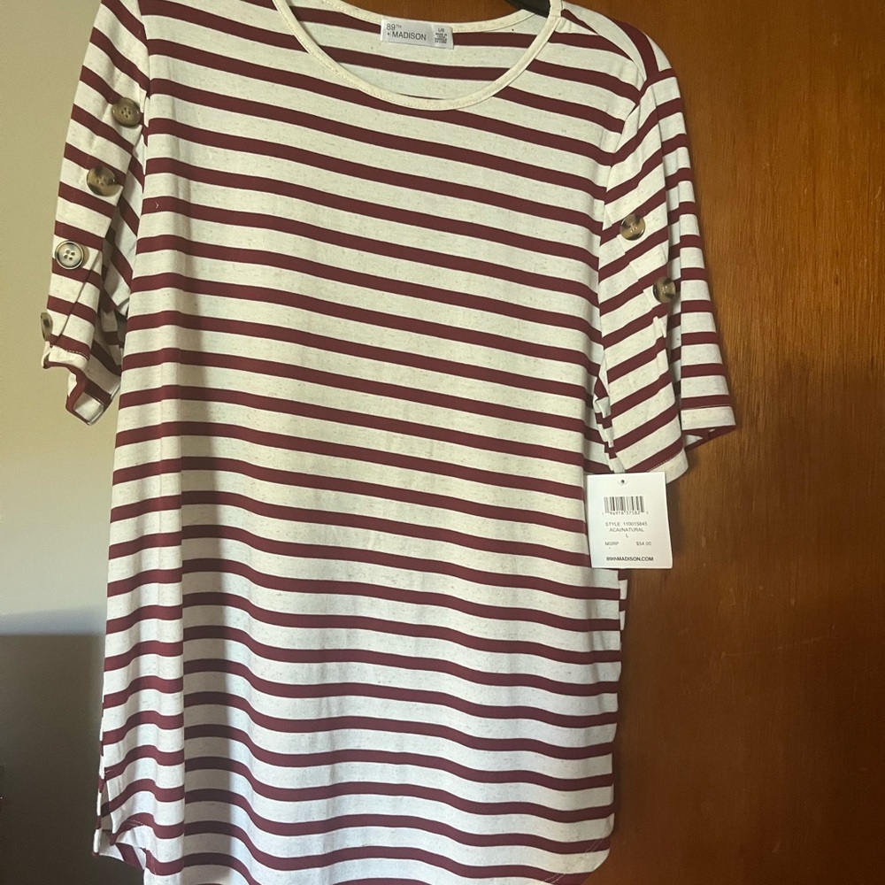 89th & Madison Burgundy and White Striped Tee